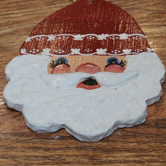 Vintage Handmade Painted Wooden Jolly Santa Ornament - Picture 3 of 6